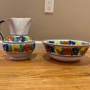 Floral Ceramic Pitcher and Bowl Set